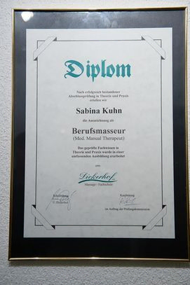 Diplom von Sabina Kuhn, proSana